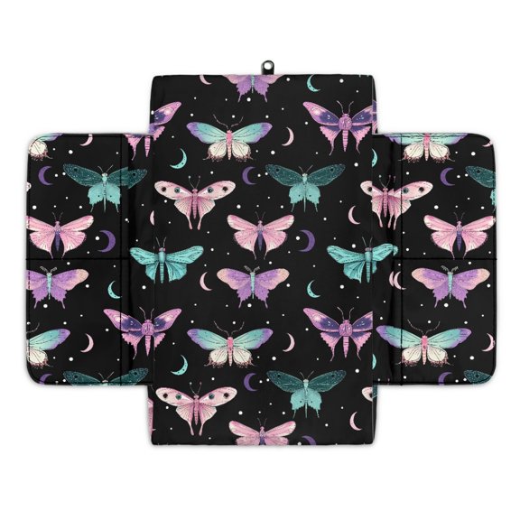Renewold Auto Center Console Cover Soft Armrest Box Pad Protector Middle Console Cover with Pockets Storage Bag Hand Rest Pillow Car Interior Decor Accessories, Butterfly Moon Violet Green