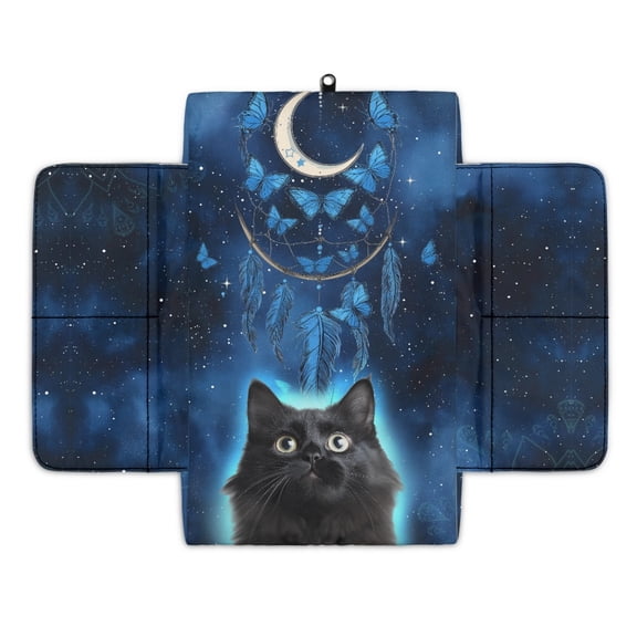 Renewold Auto Center Console Pad Non-slip Armrest Cover Cushion Lid Arm Rest Cushion Protector for Car Seat Organizer Universal Fit for Most Vehicles, Black Cat Moon Butterfly Dream Catcher