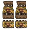 thumbnail image 1 of Renewold Automotive Car Floor Mat for Sedans SUV Truck, Auto Floor Mats 4 PCS Universal Fit Auto Interior Accessories Car Interior Decor, American Tribal Brown Highland Cow Sunflower, 1 of 7