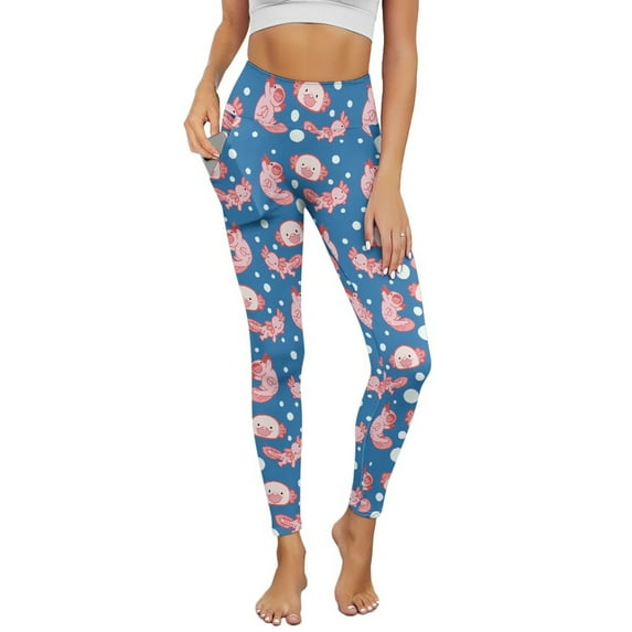 Renewold Axolotl Blue Yoga Pants for Women with Pockets Full Length Workout Leggings High Waist Tummy Control Lounge Pants Activewear Fashion Womens Leggings, XS