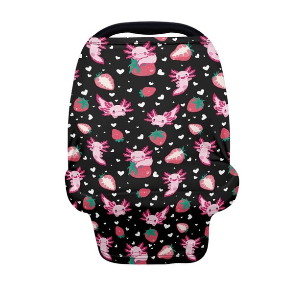Renewold Axolotl Strawberry Black Car Seat Covers for Babies Girls Carseat Canopy, Baby Breastfeeding Cover, Durable Nursing Scarf, Infant Stroller Cover