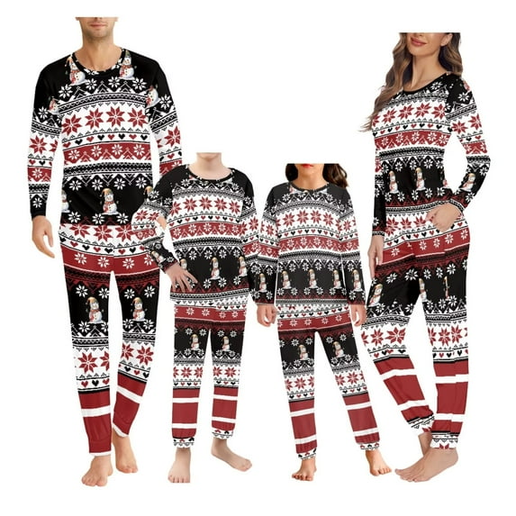 Renewold Aztec Ethnic Christmas Pajamas for Family Snowflake Snowman Pants Round Neck T-Shirt Sleep Set of 2 Soft Outfits Women Loungewear Tops Size 3XL