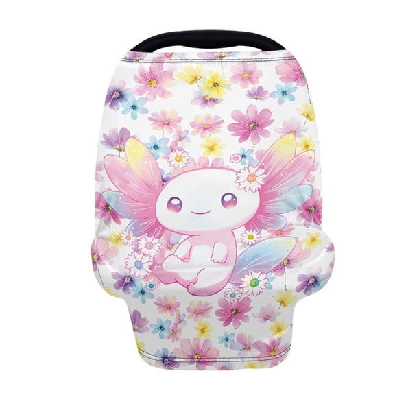 Renewold Baby Car Seat Covers Nursing Cover Carseat Canopy Baby Breastfeeding Cover Multi-Use Nursing Scarf Infant Stroller Cover Halloween Decor, Axolotl Daisy Pink Gradient