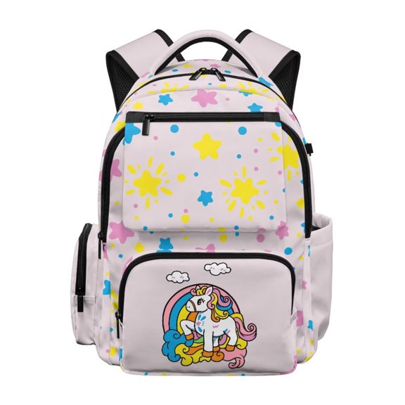 Renewold Backpack for Elementary Kindergarten Middle Students 17 Inch Laptop Backpack with Multiple Pockets Lightweight Schoolbag with Adjustable Straps, Horse Rainbow Star Dots Print Light Pink