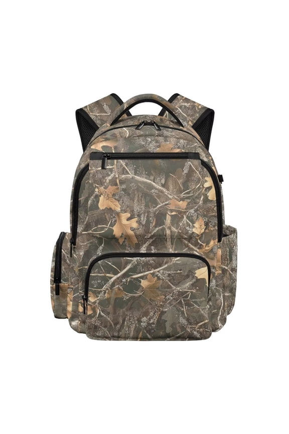 Backpack for Girls Boys Laptop Bag with Multiple Pockets and Compartments Lightweight Travel Backpack 17 Inch Back to School Essentials, Camo Hunting Forest Print Brown