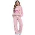 thumbnail image 1 of Renewold Bad Fast Nails Print Sweatsuits for Women Set, Sweet Casual Style 2 Piece Outfits Sweatshirts and Wide Leg Pants Tracksuit Sets Womens Comfiest Airport Outfits, Pink, L, 1 of 7