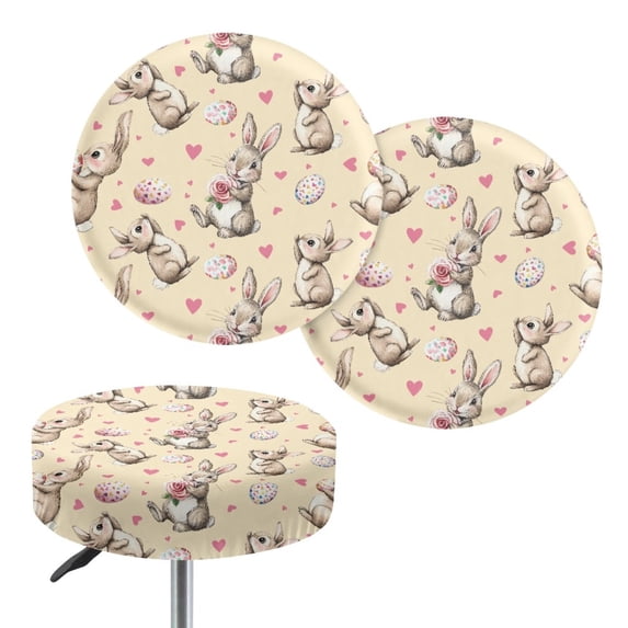 Renewold Bar Stool Covers Round 2 Pack High Stretch Circle Stool Cushion 12-14 Inch Round Stool Slipcovers for Easter Home Bar Decor, Easter Bunny Egg Heart Yellow
