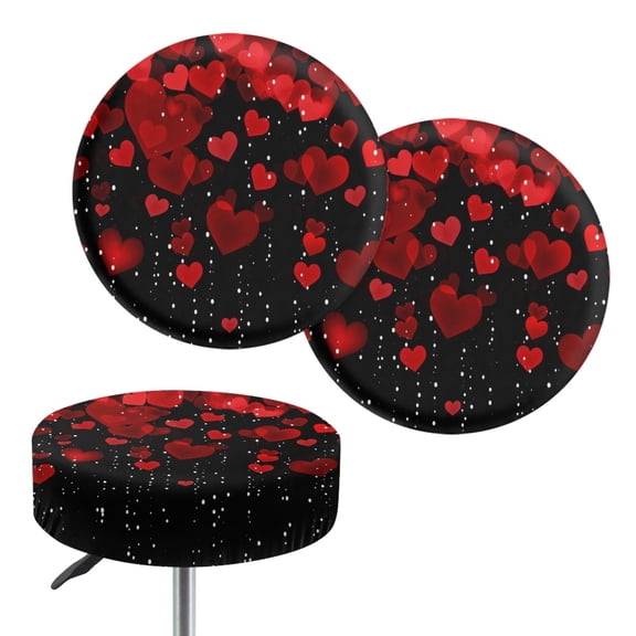 Renewold Bar Stool Covers Round 2 Pack High Stretch Circle Stool Cushion 13-15 Inch Round Stool Slipcovers for Valentine's Day Home Bar Decor, Red Heart Black