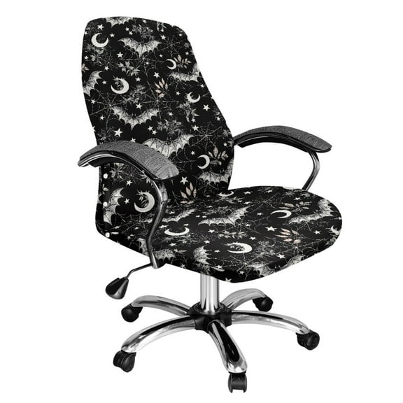 Renewold Bat Moon Star Spider Web Print Office Chair Cover Stretch Desk Chair Cover with Elastic Bottom Removable Office Computer Chair Cover for Armrest Chairs Home Office Halloween Decor, S