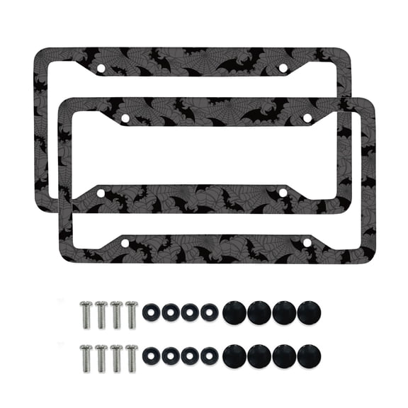 Renewold Bat Spider Web Gray License Plate Frame for Men Women Halloween Aluminum License Plate Frame Holder with Screws Fasteners Caps Accessories, Set of 2