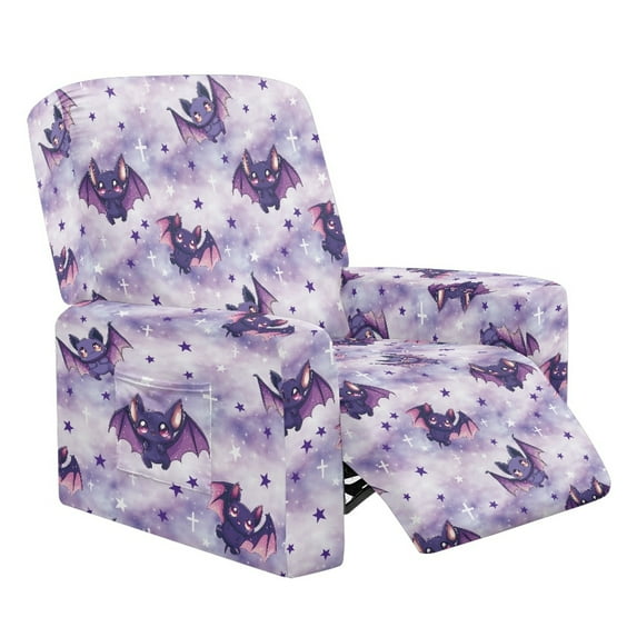 Renewold Bat Star Tie-dye Purple Recliner Chair Cover Soft Reclining Slipcover 4 Pieces Recliner Cover Stretch Furniture Protector with Pocket Halloween Decor for Pets, Dogs, Kids