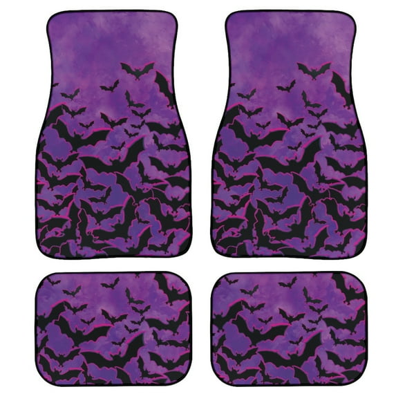 Renewold Bat Violet Black Auto Carpet Floor Mats for Van Truck SUV, 4 Pieces Halloween Front & Rear Car Rugs Full Set with Rubber Backing Universal Fit for Most Vehicles