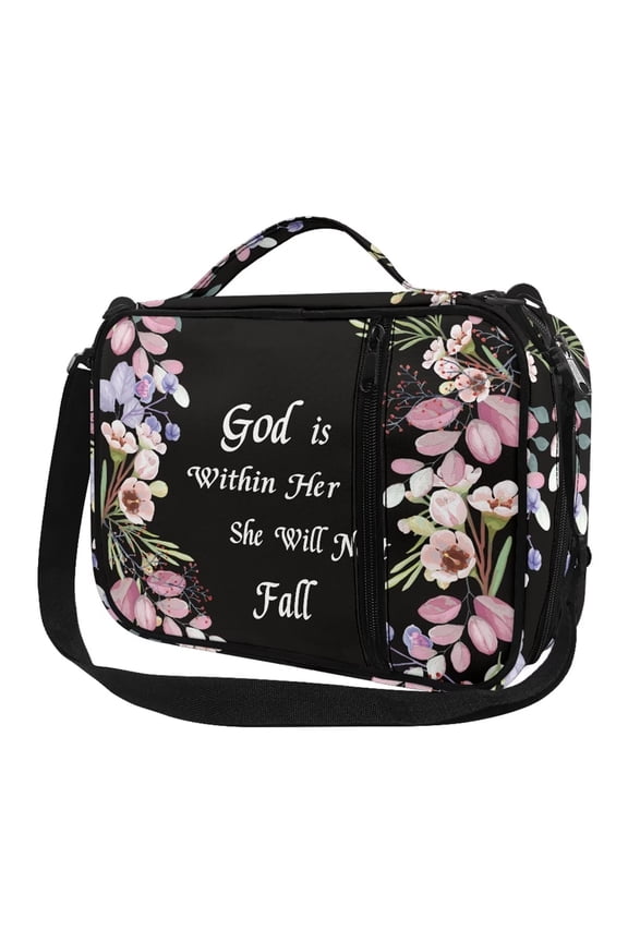 Bible Bags with Shoulder Strap for Women Pray Church Bag Flower Letters Bible Holder Bag Zippered Pocket Christian Gifts for Bible Holder Carrying Organizer Bags