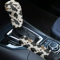 thumbnail image 1 of Renewold Black Beige Cow Print Handbrake Gear Shift Knob Cover 2Pcs Set Universal Fit for Most Vehicles Car Decor Accessories, 1 of 7
