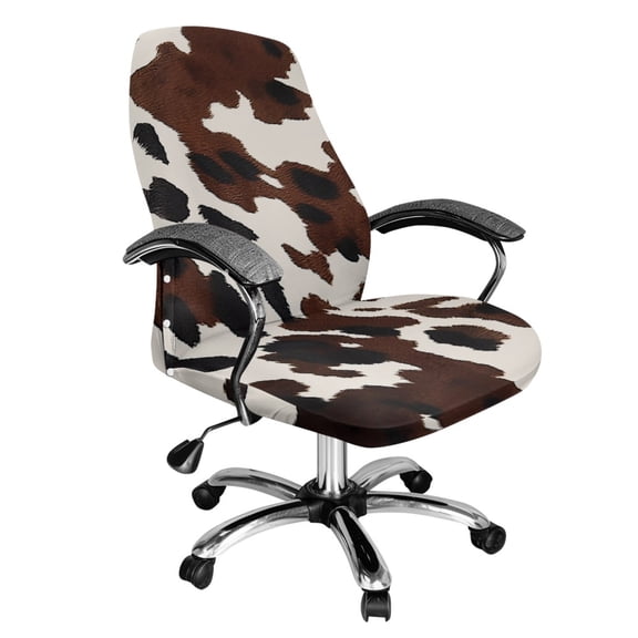 Renewold Black Brown Cow Print Office Chair Slipcover Spandex Rotating Chair Slipcover Soft Breathable Chair Protector Cover for Desk Computer Chair with Elastic Edge, S