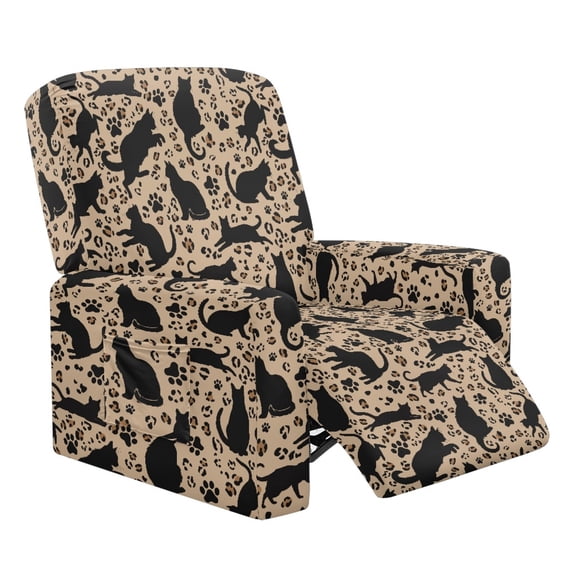 Renewold Black Cat Paw Leopard Print Stretch Recliner Chair Cover Washable Couch Cover Recliner 4 Pieces Polyester Spandex Reclining Slipcover Furniture Protector for Reclining Sofa