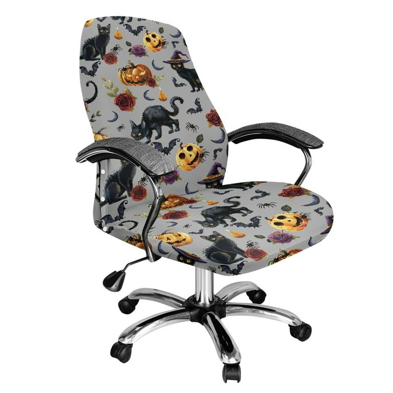 Renewold Black Cat Pumpkin Rose Gray Home Office Chair Cover for Armrest  Chairs Universal Stretchable Rotating Boss Chair Slipcover Chair Protector 