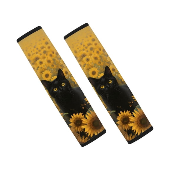 Renewold Black Cat Sunflower Car Seat Belt Pads Non-Slip Seat Belt Covers Seatbelt Strap Cover Protector Shoulder Neck Padding Harness Pads Cushion, 2 Pack