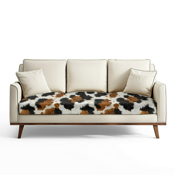 Renewold Black Khaki Cow Print Sofa Seat Slipcover Stretch Sofa Cushion Protector Cover Individual Couch Slipcover Sofa Cover Replacement for Home Decoration, L