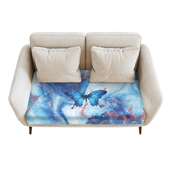 Renewold Blue Butterfly Marble Sofa Seat Slipcover Stretch Couch Cushion Protector Cover Individual Sofa Slipcover Loveseat Slipcover Replacement for Living Room Home Decor, M