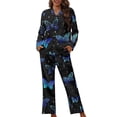 thumbnail image 1 of Renewold Blue Butterfly Stars Nightwear for Women 2 Pack Polyester Daily Wear Pajama Button T- Shirt & Pants Set Comfort Scoop Neck Jogger Athletic Clothing Loose Size M, 1 of 6