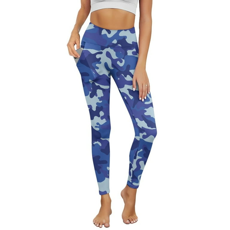 Renewold Blue Camo Leggings for Women with Pockets Buttery Soft