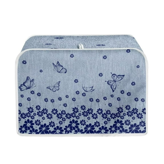Renewold Blue Flower Butterfly Toaster Cover 2 Slice Wide Slot Bread Machine Cover Easy to Clean Foldable Kitchen Appliance Dust Protection Cover