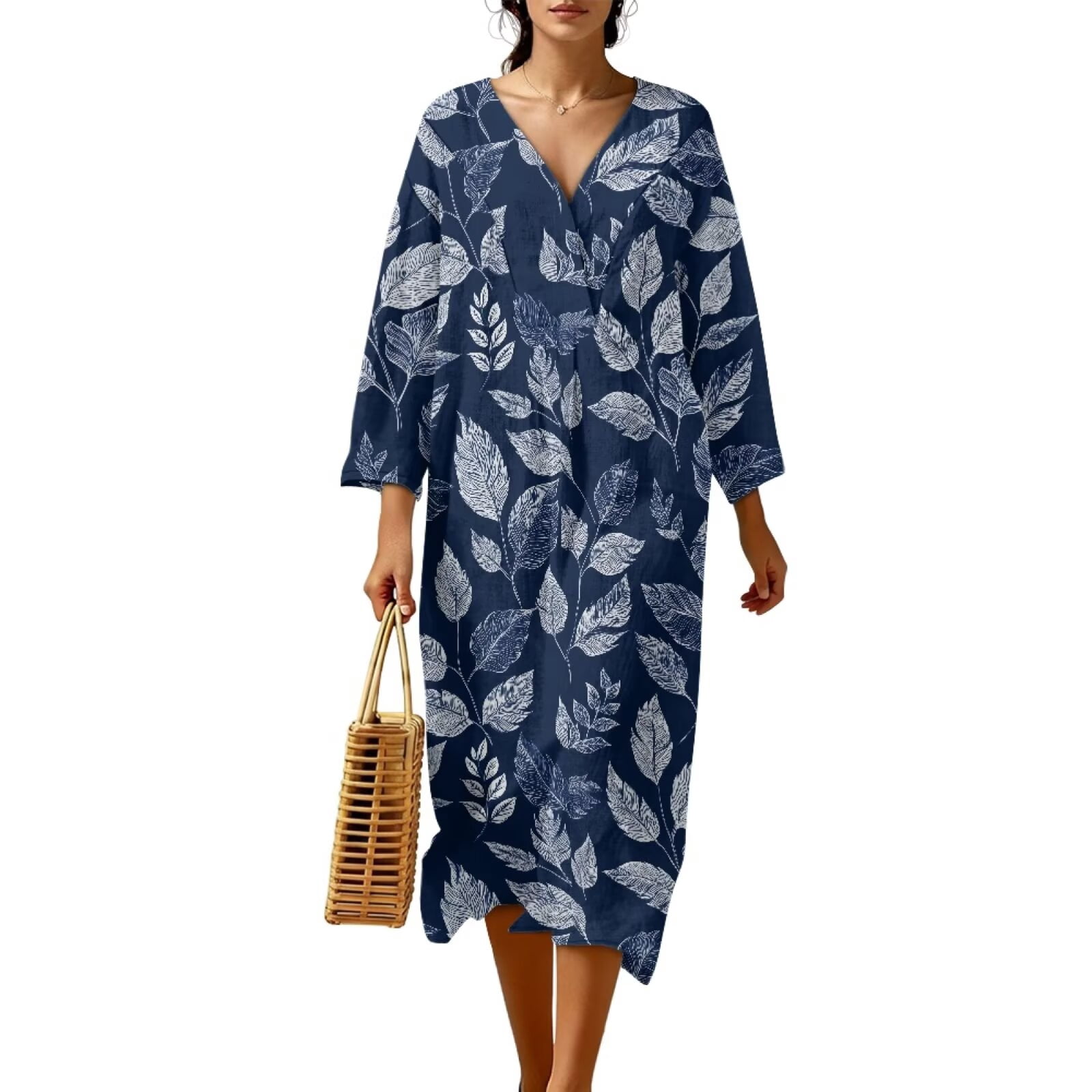 blue leaf dress Renewold Print Oversized for Women V Neck Travel Dress Lightweight Spring Summer Dresses Skin-friendly Womens Caftan Bathing Suit Cover Up, L Size:Juniors/Women S Its wide straps and BSH Coast Women's Asymmetric Fringe