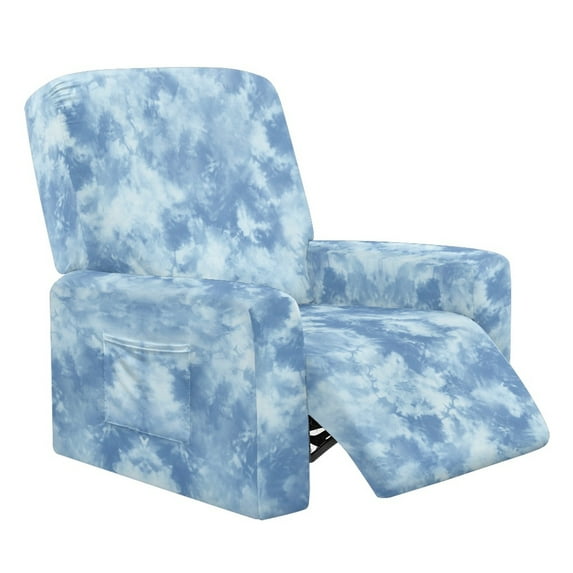 Renewold Blue Tie-dye Reclining Sofa Cover Heavy Duty Couch Protector 4 Pieces Recliner Cover Machine Washable Lazy Boy Recliner Chair Slipcover for Pets, Dogs, Cats