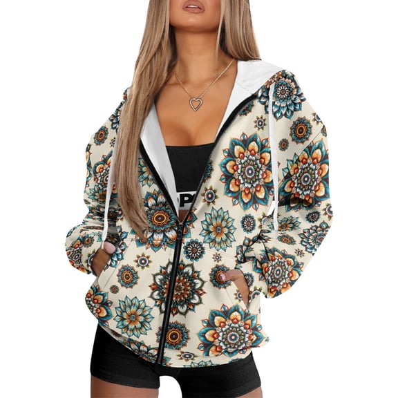 Renewold Bohemian Flower Beige Womens Hoodies Sweater Hooded Tops Oversized Sweatshirts Long Sleeve Drop Shoulder Jackets Pullover Tops Sweatshirts Fashion Streetwear Outfits for Athletic, XXL