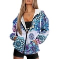 thumbnail image 1 of Renewold Bohemian Flower Blue Violet Womens Y2K Oversized Hoodies Zip Up Fleece Jackets Sweatshirts Hooded Sweaters Long Sleeve Pullover Jackets Tops Fall Winter Outfits Preppy Clothes, 4XL, 1 of 7