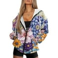 thumbnail image 1 of Renewold Bohemian Flower Pink Violet Womens Fleece Hoodies Oversized Zip Up Hooded Sweatshirts Long Sleeve Fleece Jackets Hooded Cardigan Fall Clothes Pullover Hoodie for Women Ladies, L, 1 of 7