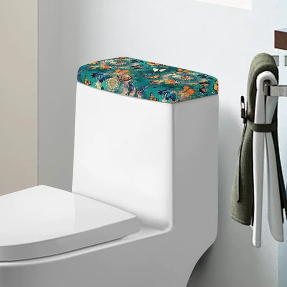 Renewold Boho Mandala Butterfly Print Toilet Tank Lid Cover Non-Slip Washable Toilet Tank Covers Replacement Toilets Dust Covers for Bathroom Decoration Accessories, Vintage Wood Grain