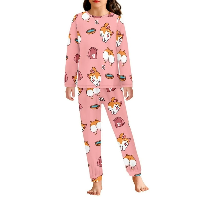 ※LuLu pajamas　007 シュタイフ Renewold Breathable Kid Corgi Dog Pjs for Teen Girls Pink