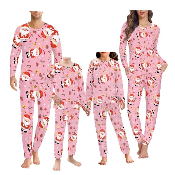 Renewold Breathable Pajamas for Family Softness Nightwear PJ Set of 2 Casual Daily Wear Sleep Loungewear Size 11-12 Santa Candy Canes Baby Kids Pink Jammies,Christmas Holiday