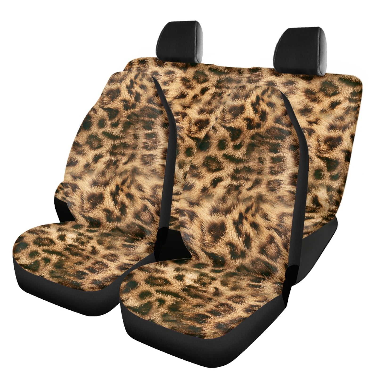 Renewold Brown Cheetah Print Car Seat Covers Universal Fit Car Front Seat Protector & Back Bench Cover Full Set Pack of 4, Easy to Install Machine Washable