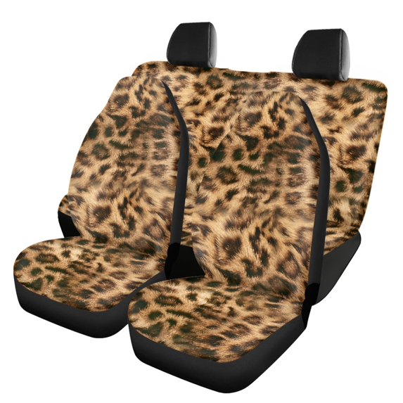 Renewold Brown Cheetah Print Car Seat Covers Universal Fit Car Front Seat Protector & Back Bench Cover Full Set Pack of 4, Easy to Install Machine Washable