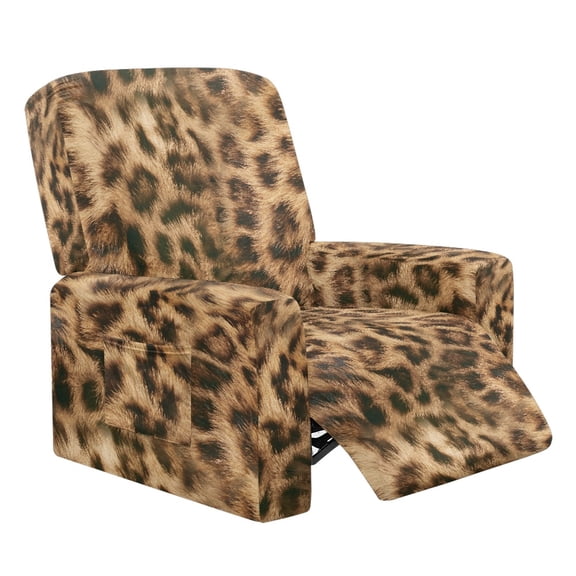 Renewold Brown Cheetah Print Recliner Couch Cover Breathable Leopard Print Reclining Chair Slipcover 4 Pieces Non-Slip Recliner Sofa Cover with Pocket and Elastic Bottom for Dogs, Kids