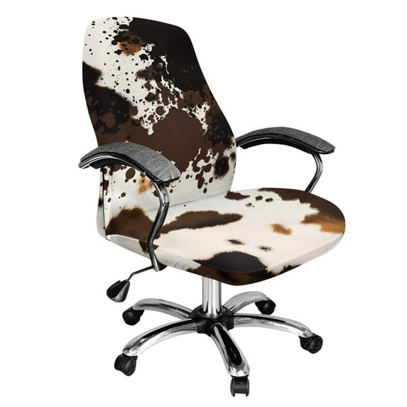 Renewold Brown Cow Print Splash Computer Office Chair Cover Spandex Rotating Chair Slipcover Dustproof Stain Resistant High Back Computer Chair Cover for Dogs Cats, S