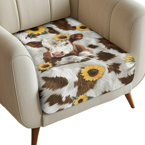 Renewold Brown Cow Sunflower Stretch Sofa Cushion Slipcover Spandex Couch Seat Cushion Slipcover Chair Couch Cover Protector Armhair Cushion Slipcover with Elastic Bands, S