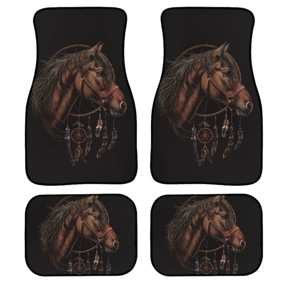 Renewold Brown Horse Dream Catcher Auto Carpet Floor Mats for Car Van Truck SUV, 4 Pieces Front & Rear Full Set with Rubber Backing Universal Fit for Most Vehicles