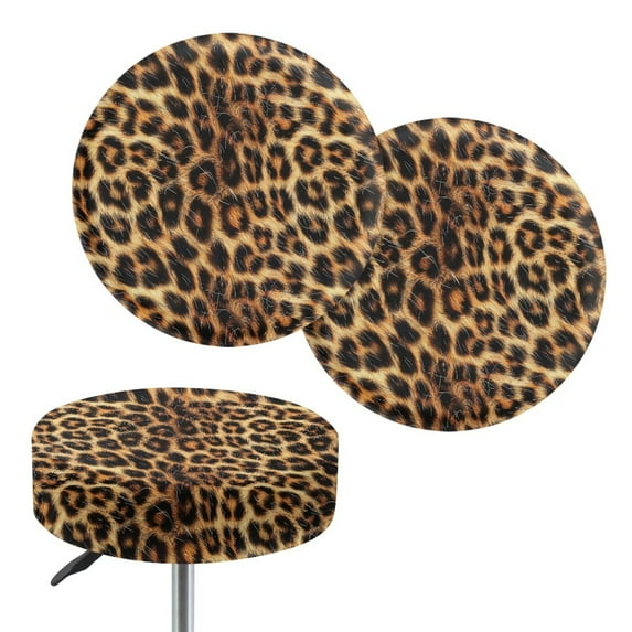 Renewold Brown Leopard Print Stool Covers Round Super Breathable Bar Stool Cover Vanity Seat Cushion 14-16 Inch Saddle Stool Cover for 2 Count Chair