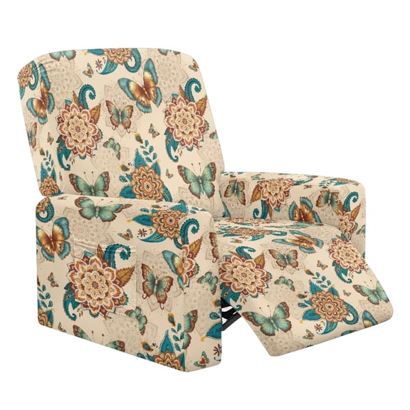 Renewold Butterfly Boho Floral Retro Cover for Recliner Chair Non-Slip Mandala Flower Dog Chair Cover 4 Pieces Couch Slipcover Recliner with Elastic Bottom and Side Pocket for Kids, Pets, Dogs
