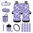 thumbnail image 1 of Renewold Butterfly Car Seat Cover Full Set 15 PCS, with Steering Wheel Seat Belt Rear View Mirror Cover Trash Bag Air Vent Phone Holder Coasters Key Chain Auto Interior Accessories, Purple, 1 of 7