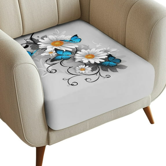 Renewold Butterfly Daisy Grey Couch Seat Cushion Slipcover Individual Sofa Seat Cover Universal Armchair Seat Cushion Cover with Elastic Bottom for Living Room Decor, S