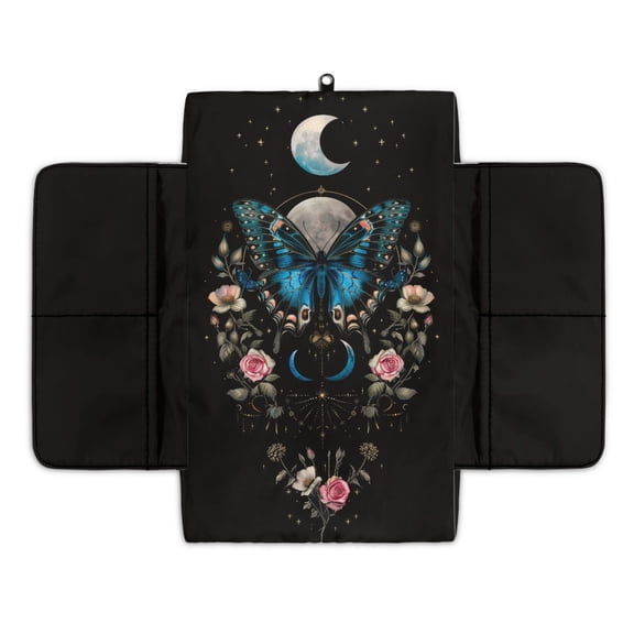 Renewold Butterfly Flower Moon Black Car Center Console Cover Comfortable Armrest Box Mat Hand Rest Pillow for Car Seat Organizer Arm Rest Cushion Protective Cover Car Interior Decor