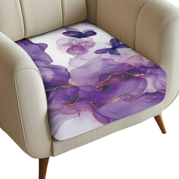 Renewold Butterfly Marble Violet Stretch Sofa Cushion Cover Soft Couch Seat Cushion Slipcover Furniture Protector Washable Anti-Slip with Elastic Bottom, S
