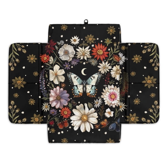 Renewold Butterfly Moon Floral Car Center Console Cover Universal Armrest Box Protector Scratch Resistant Wear-Resistant Arm Rest Cover Pad with Pockets Storage Bag Vehicle Accessories