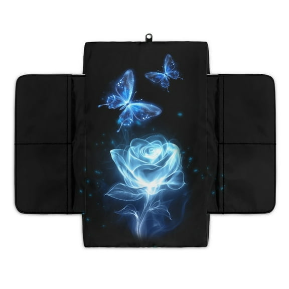 Renewold Butterfly Rose Blue Car Center Console Cover Comfortable Non-slip Armrest Cushion with Side Storage Pocket Arm Rest Covering Protective Cover Car Interior Accessories