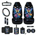 thumbnail image 1 of Renewold Butterfly Rose Music Notes 12 Pack Front Car Seat Cover Set with Steering Wheel Armrest Rear View Mirror Cover Seatbelt Pads Trash Can Air Vent Holder Coasters Key Chain Fit SUV Vans Sedans, 1 of 7